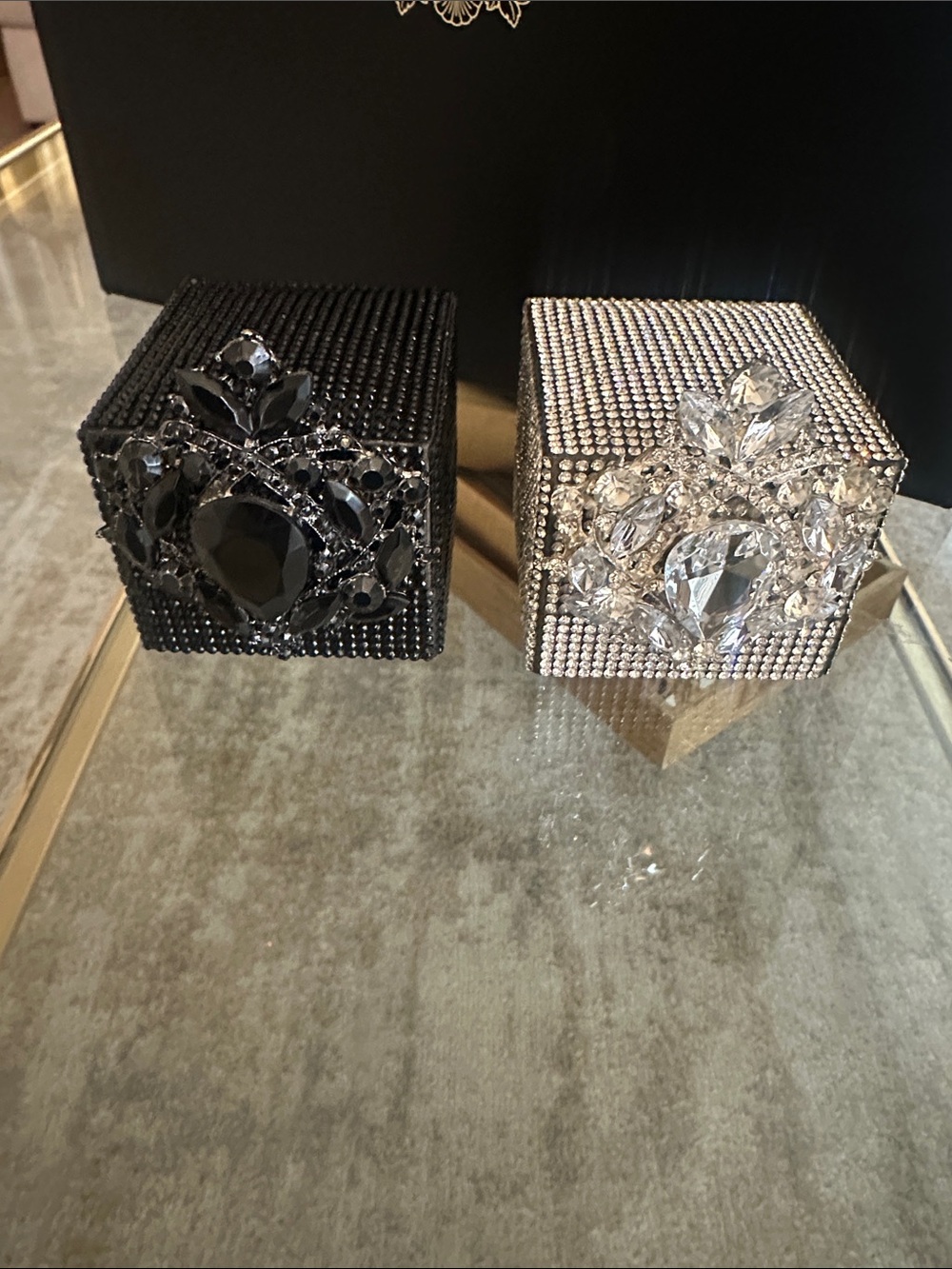 HIS & HERS Embellished Jeweled Wedding ring Box - Black and Silver
